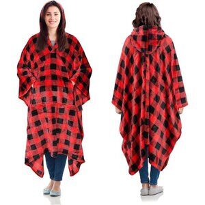 Hooded Wearable Blanket Poncho Fleece Cape Soft Cozy Warm Throw Blanket Adults